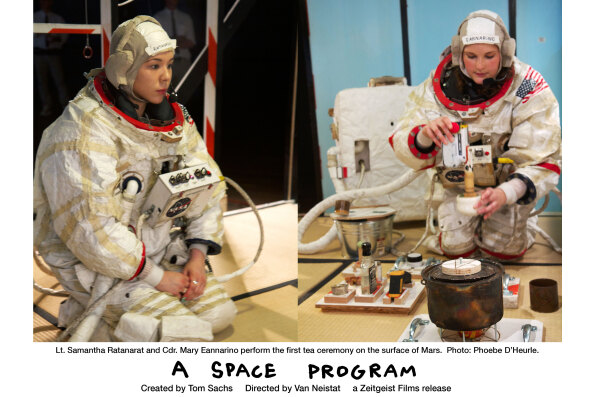 Lt. Samantha Ratanarat and Cdr. Mary Eannarino perform the first tea ceremony on the surface of Mars. Photo: Phoebe D’Heurle.