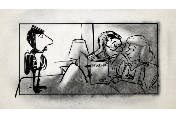 Illustration by Patrick Mate in Daniel Raim’s HAROLD AND LILLIAN: A HOLLYWOOD LOVE STORY. A Zeitgeist Films release. Photo: Adama Films / Zeitgeist Films. For hi-res version click on photo then click on Download link.