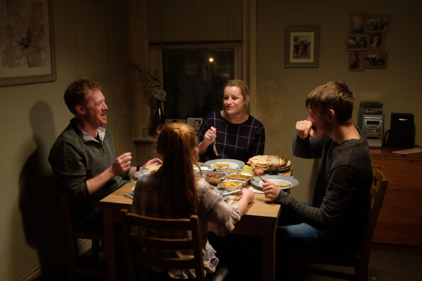 From left: Kris Hitchen, Katie Proctor, Debbie Honeywood and Rhys Stone in SORRY WE MISSED YOU. A film by Ken Loach. Photo: Joss Barratt
